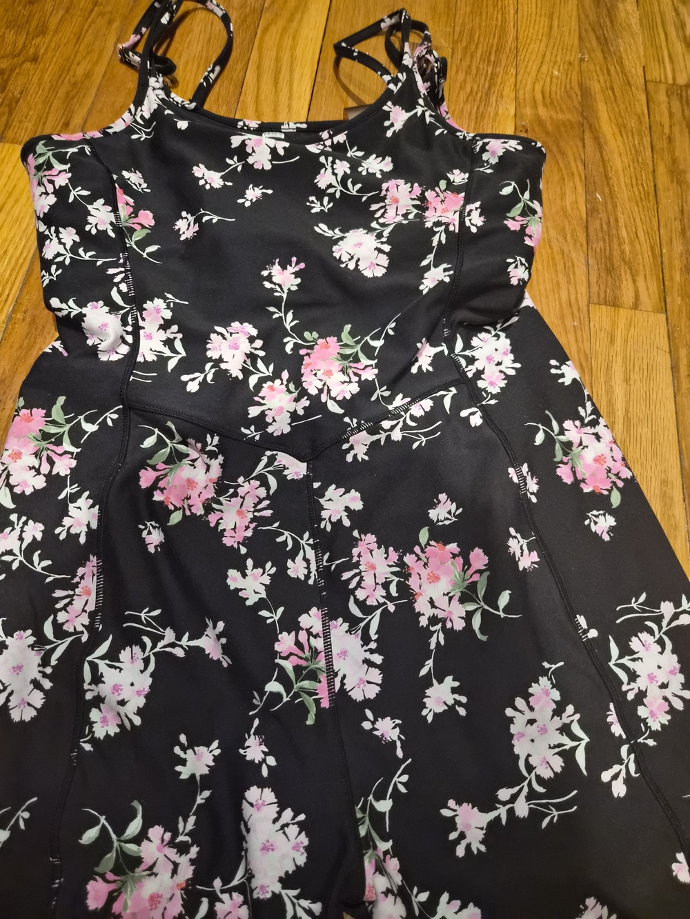 LoveShackFancy Black Jumpsuit with Pink Floral Print - Picture 3 of 4